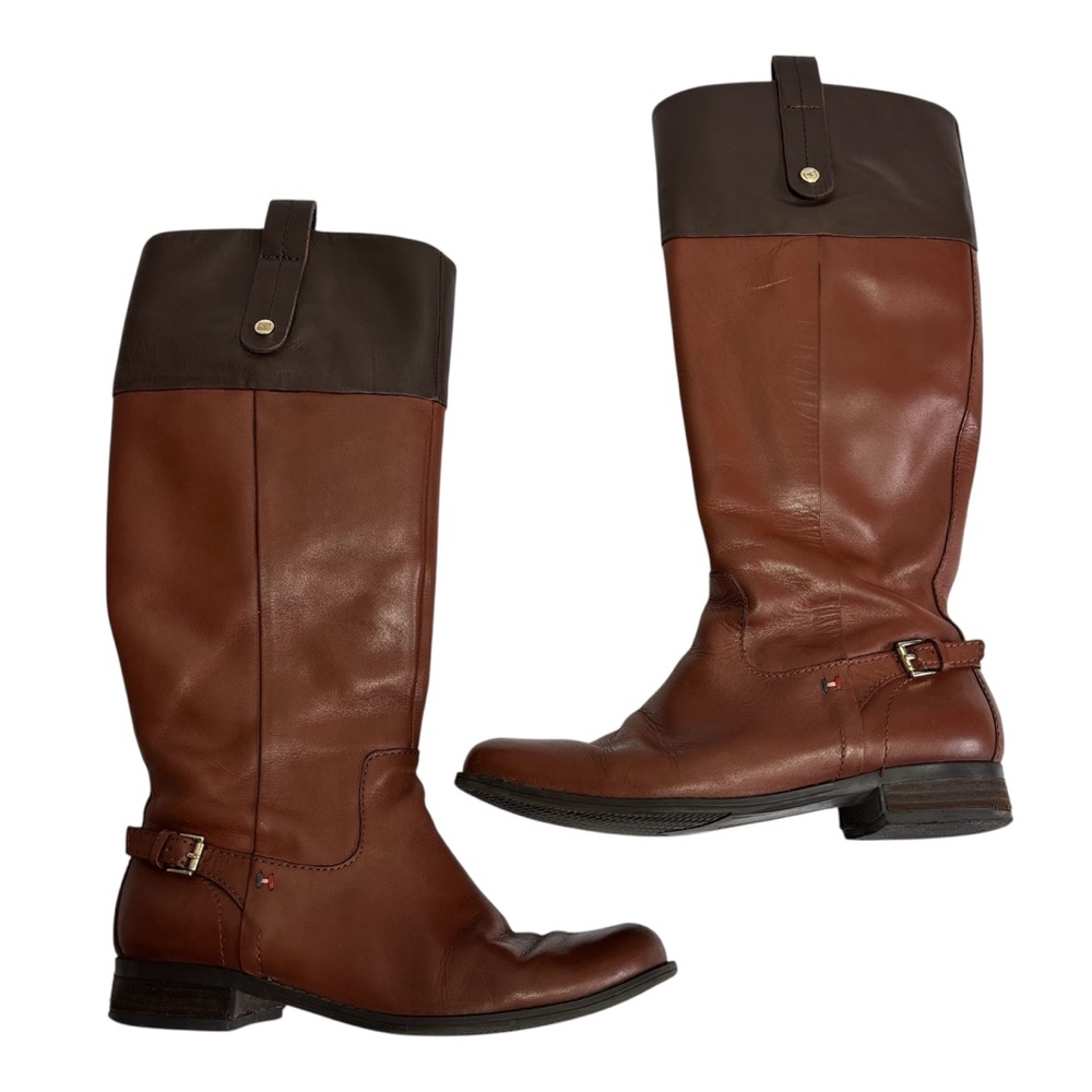Tommy Hilfiger Hamden two-toned brown leather knee-high riding boots